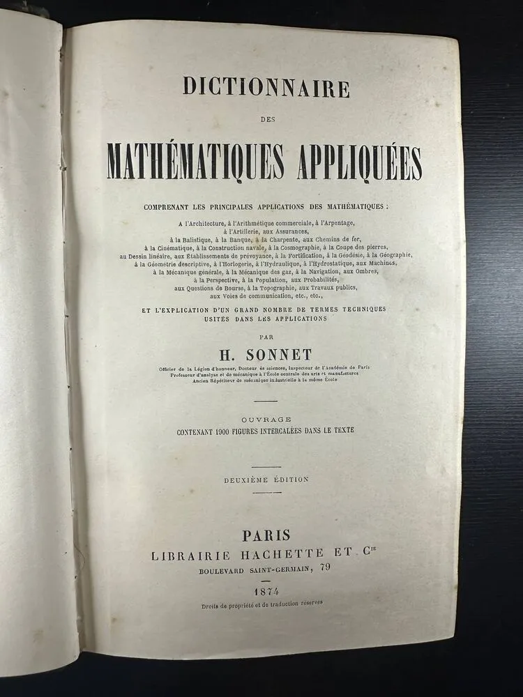 Dictionnaire des mathématiques appliquées - 1874 - H. Sonnet