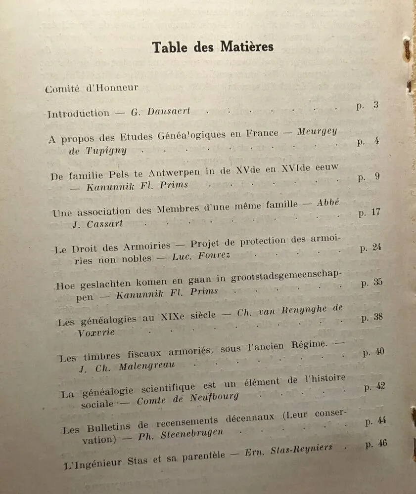 Communications faites au Congrès de généalogie scientifique sous le haut patronage de monsieur le ministre de la santé publique et de la famille - au musée du Sterckshof à Anvers le 25 septembre 1948 - 1948 - Général Secrétariat